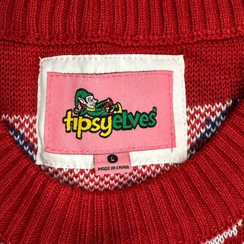Women’s Tipsy Elves Holiday Christmas Tree Bells Large Sweater Red Colorful EUC